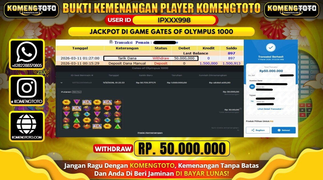 LAGI & LAGI!! KEMENANGAN BESAR DI SLOT GATES OF OLYMPUS 1000 SEBESAR Rp.50.000.000 KOMENGTOTO BAYAR LUNAS SECEPAT KILAT !! KOMENGTOTO BAYAR SECEPAT KILAT !!