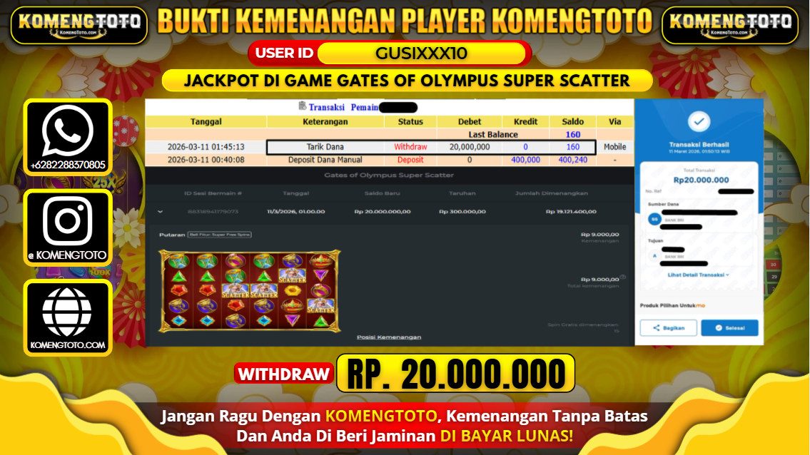 LAGI & LAGI!! KEMENANGAN BESAR DI SLOT GATES OF OLYMPUS SUPER SCATTER SEBESAR Rp.20.000.000 KOMENGTOTO BAYAR LUNAS SECEPAT KILAT !! KOMENGTOTO BAYAR SECEPAT KILAT !!