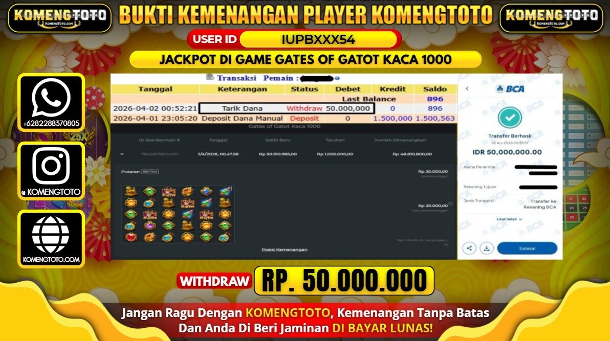 LAGI & LAGI!! KEMENANGAN BESAR DI SLOT GATES OF GATOT KACA 1000 SEBESAR Rp.50.000.000 KOMENGTOTO BAYAR LUNAS SECEPAT KILAT !! KOMENGTOTO BAYAR SECEPAT KILAT !!