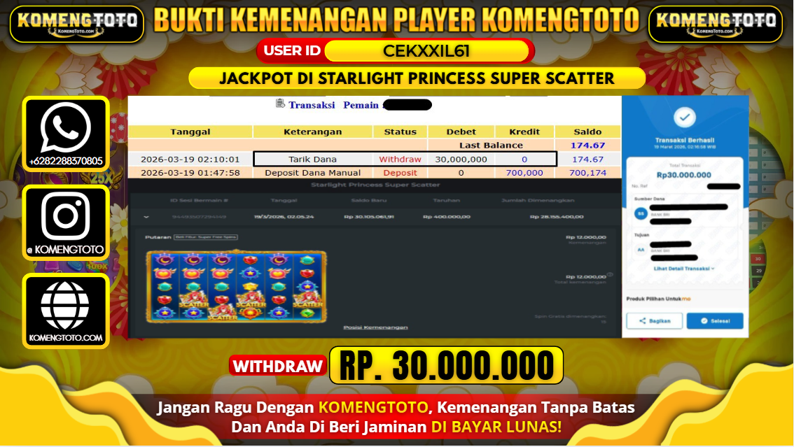 LAGI & LAGI!! KEMENANGAN BESAR DI SLOT STARLIGHT PRINCESS SUPER SCATTER  SEBESAR Rp.30.000.000 KOMENGTOTO BAYAR LUNAS SECEPAT KILAT !! KOMENGTOTO BAYAR SECEPAT KILAT !!