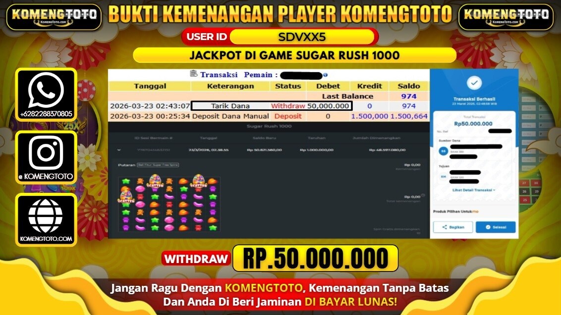 LAGI & LAGI!! KEMENANGAN BESAR DI SLOT SUGAR RUSH 1000 SEBESAR Rp.50.000.000 KOMENGTOTO BAYAR LUNAS SECEPAT KILAT !! KOMENGTOTO BAYAR SECEPAT KILAT !!