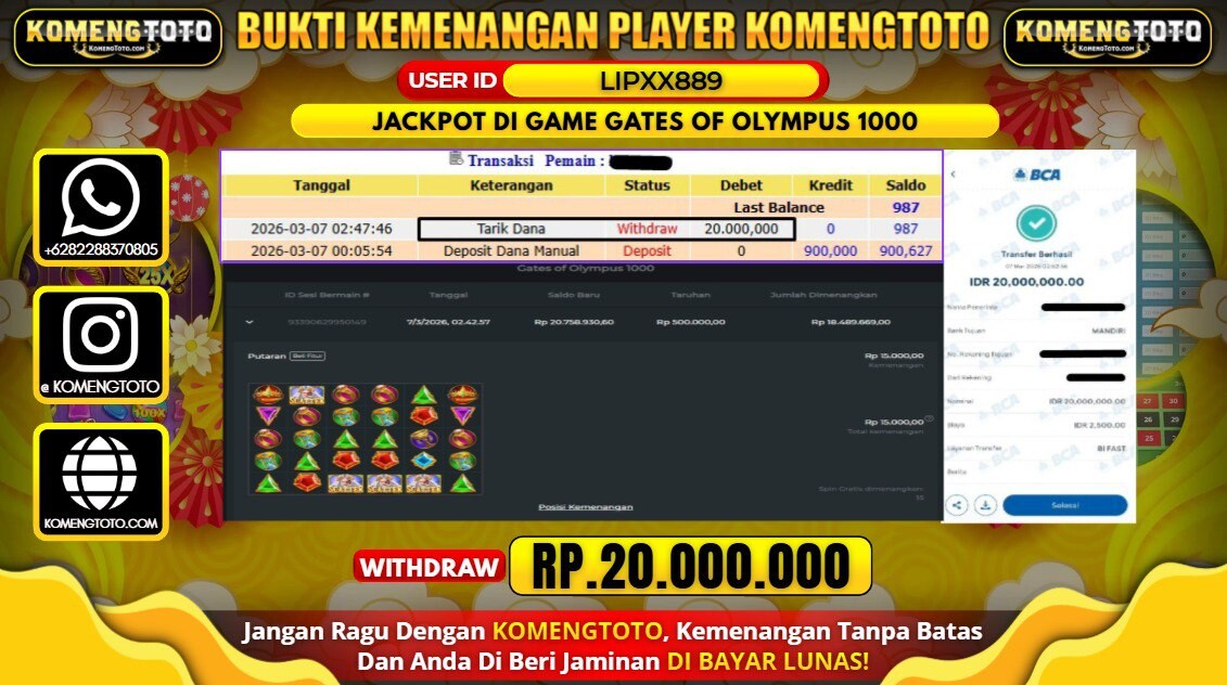 LAGI & LAGI!! KEMENANGAN BESAR DI SLOT GATES OF OLYMPUS 1000 SEBESAR Rp.20.000.000 KOMENGTOTO BAYAR LUNAS SECEPAT KILAT !! KOMENGTOTO BAYAR SECEPAT KILAT !!