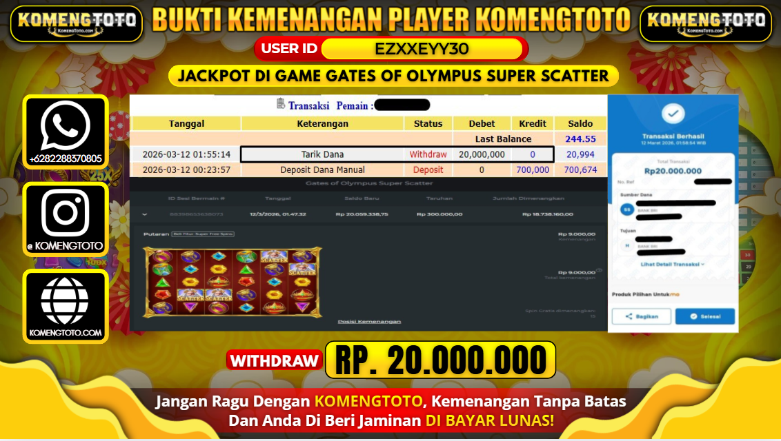 LAGI & LAGI!! KEMENANGAN BESAR DI SLOT GATES OF OLYMPUS SUPER SCATTER SEBESAR Rp.20.000.000 KOMENGTOTO BAYAR LUNAS SECEPAT KILAT !! KOMENGTOTO BAYAR SECEPAT KILAT !!