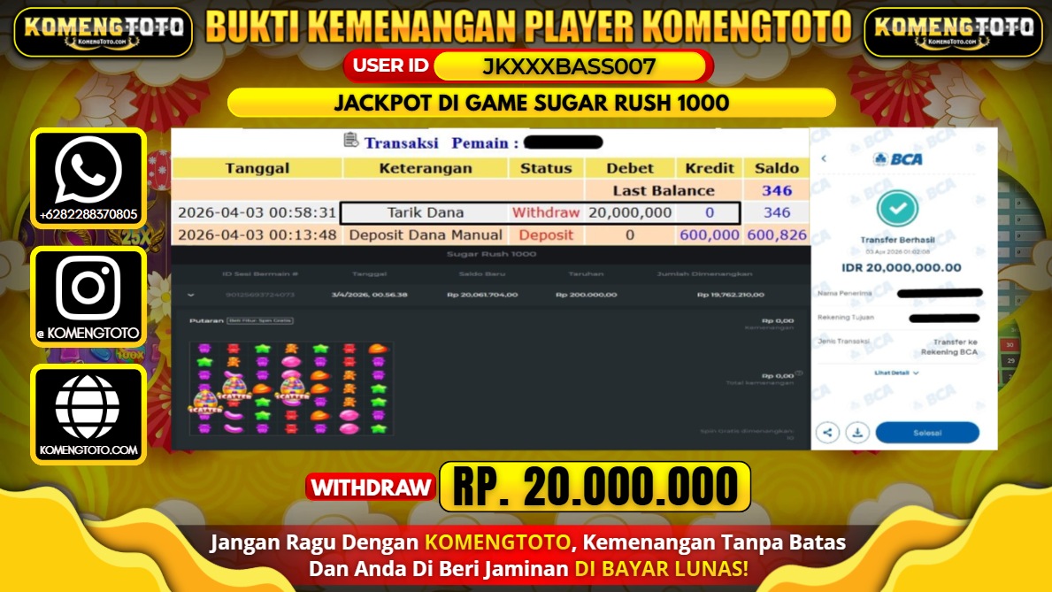 LAGI & LAGI!! KEMENANGAN BESAR DI SLOT SUGAR RUSH 1000 SEBESAR Rp.20.000.000 KOMENGTOTO BAYAR LUNAS SECEPAT KILAT !! KOMENGTOTO BAYAR SECEPAT KILAT !!