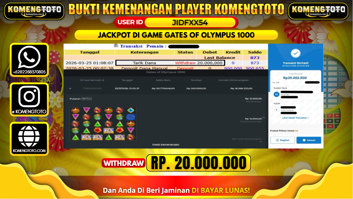 LAGI & LAGI!! KEMENANGAN BESAR DI SLOT GATES OF OLYMPUS 1000 SEBESAR Rp.20.000.000 KOMENGTOTO BAYAR LUNAS SECEPAT KILAT !! KOMENGTOTO BAYAR SECEPAT KILAT !!