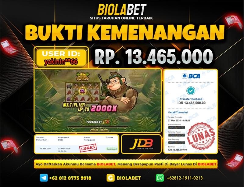 BIOLABET JACKPOT JDB Rp.13.465.000.,- LUNAS