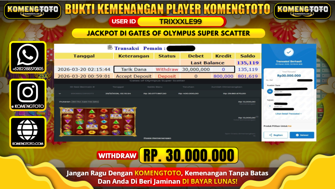 LAGI & LAGI!! KEMENANGAN BESAR DI SLOT GATES OF OLYMPUS SUPER SCATTER  SEBESAR Rp.30.000.000 KOMENGTOTO BAYAR LUNAS SECEPAT KILAT !! KOMENGTOTO BAYAR SECEPAT KILAT !!