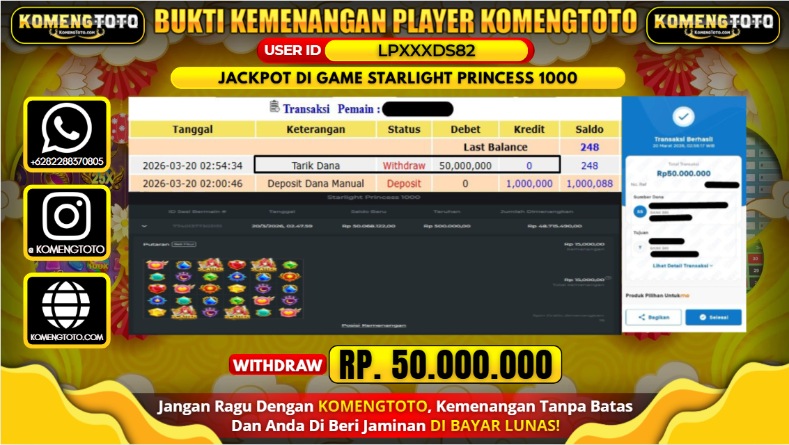 LAGI & LAGI!! KEMENANGAN BESAR DI SLOT STARLIGHT PRINCESS 1000 SEBESAR Rp.50.000.000 KOMENGTOTO BAYAR LUNAS SECEPAT KILAT !! KOMENGTOTO BAYAR SECEPAT KILAT !!