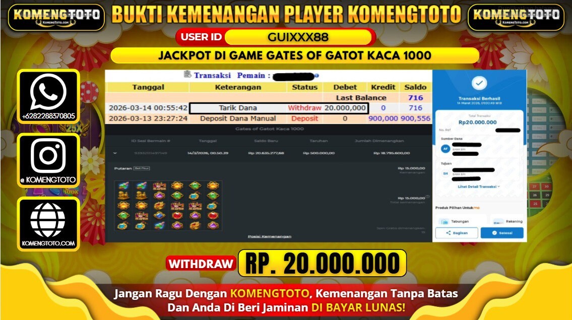 LAGI & LAGI!! KEMENANGAN BESAR DI SLOT GATES OF GATOT KACA 1000 SEBESAR Rp.20.000.000 KOMENGTOTO BAYAR LUNAS SECEPAT KILAT !! KOMENGTOTO BAYAR SECEPAT KILAT !!