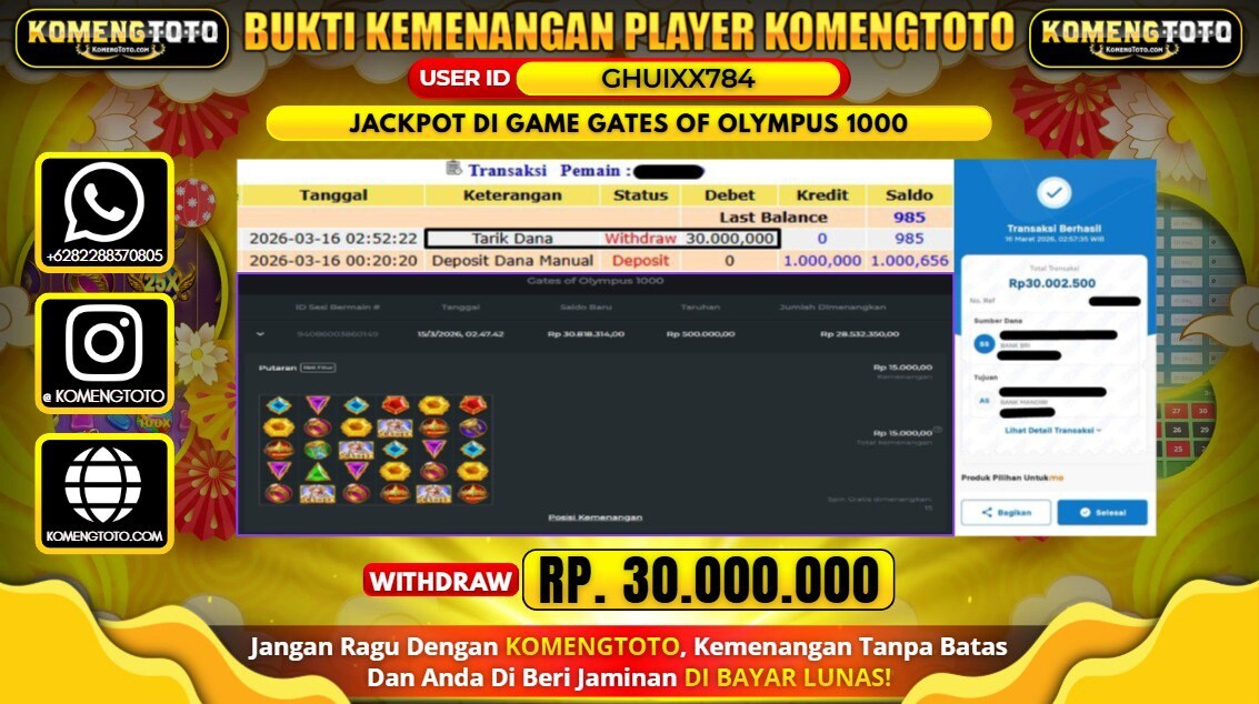 LAGI & LAGI!! KEMENANGAN BESAR DI SLOT GATES OF OLYMPUS 1000 SEBESAR Rp.30.000.000 KOMENGTOTO BAYAR LUNAS SECEPAT KILAT !! KOMENGTOTO BAYAR SECEPAT KILAT !!