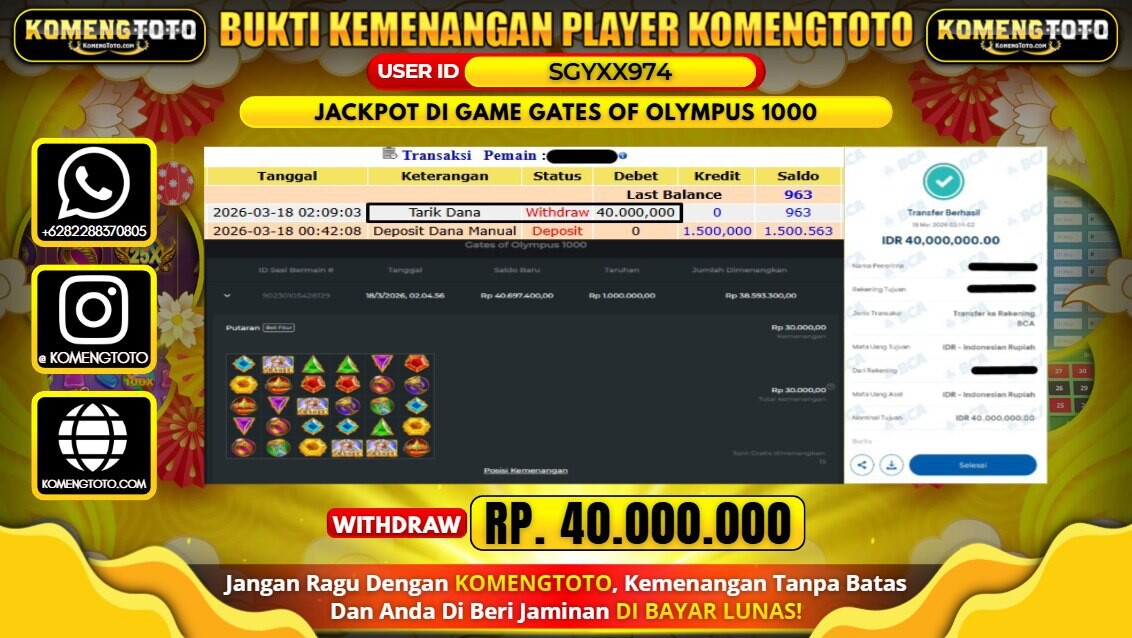 LAGI & LAGI!! KEMENANGAN BESAR DI SLOT GATES OF OLYMPUS 1000 SEBESAR Rp.40.000.000 KOMENGTOTO BAYAR LUNAS SECEPAT KILAT !! KOMENGTOTO BAYAR SECEPAT KILAT !!