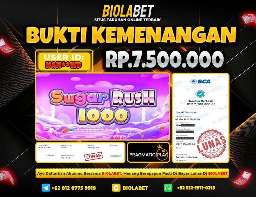 BIOLABET JACKPOT Pragmatic Play Rp.7.500.000.,- LUNAS