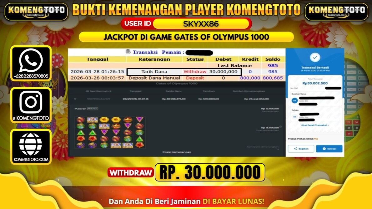 LAGI & LAGI!! KEMENANGAN BESAR DI SLOT GATES OF OLYMPUS 1000 SEBESAR Rp.30.000.000 KOMENGTOTO BAYAR LUNAS SECEPAT KILAT !! KOMENGTOTO BAYAR SECEPAT KILAT !!