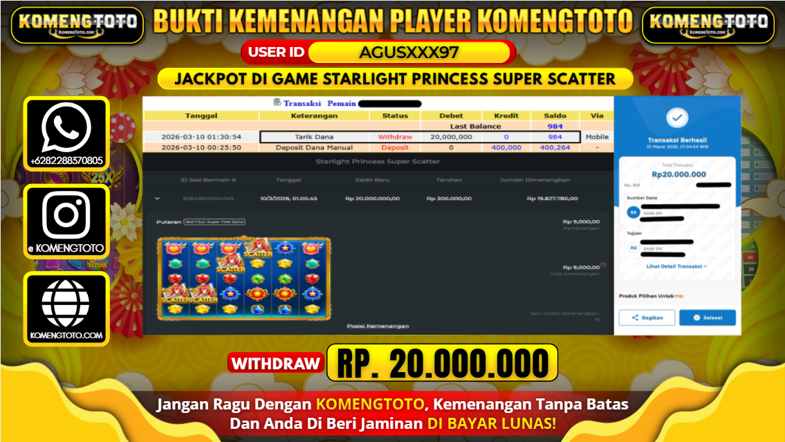 LAGI & LAGI!! KEMENANGAN BESAR DI SLOT STARLIGHT PRINCESS SUPER SCATTER SEBESAR Rp.20.000.000 KOMENGTOTO BAYAR LUNAS SECEPAT KILAT !! KOMENGTOTO BAYAR SECEPAT KILAT !!