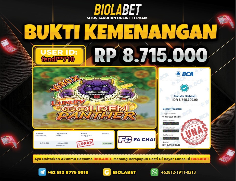BIOLABET JACKPOT Fachai Rp.8.715.000.,- LUNAS