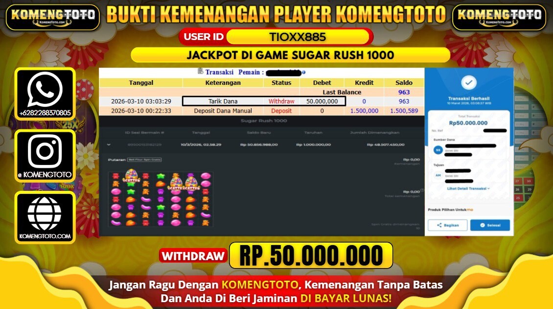 LAGI & LAGI!! KEMENANGAN BESAR DI SLOT SUGAR RUSH 1000 SEBESAR Rp.50.000.000 KOMENGTOTO BAYAR LUNAS SECEPAT KILAT !! KOMENGTOTO BAYAR SECEPAT KILAT !!