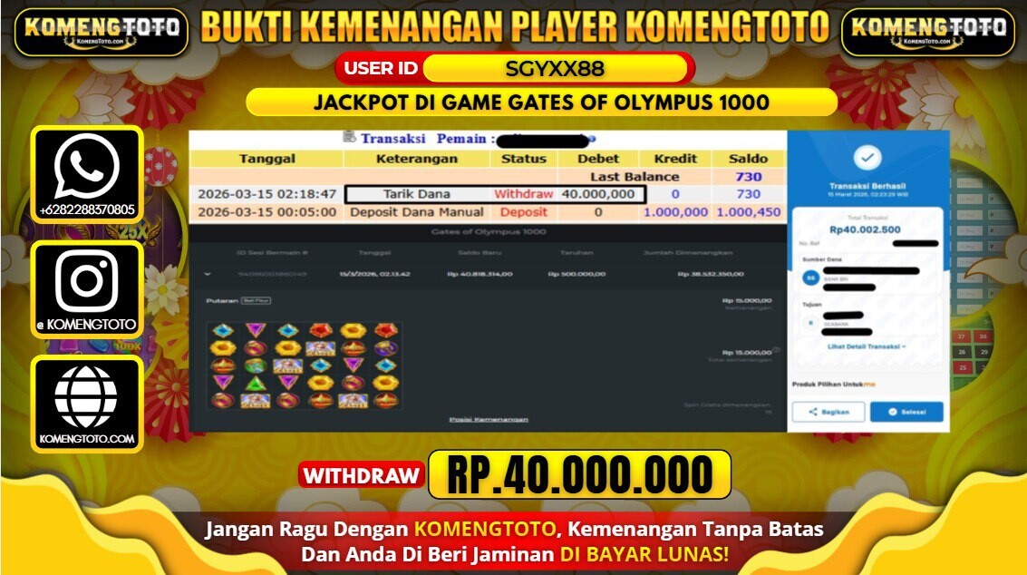 LAGI & LAGI!! KEMENANGAN BESAR DI SLOT GATES OF OLYMPUS 1000 SEBESAR Rp.40.000.000 KOMENGTOTO BAYAR LUNAS SECEPAT KILAT !! KOMENGTOTO BAYAR SECEPAT KILAT !!