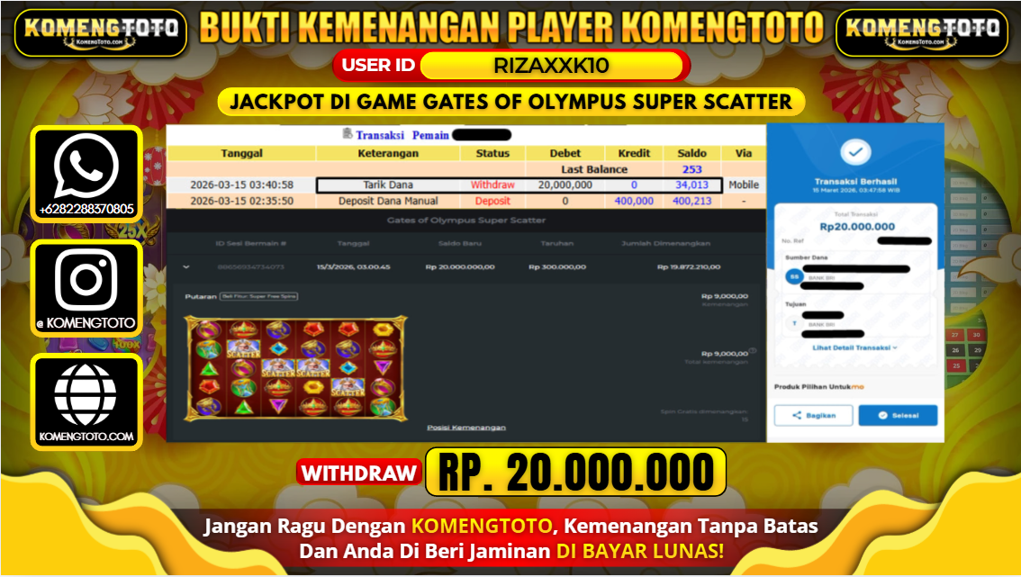 LAGI & LAGI!! KEMENANGAN BESAR DI SLOT GATES OF OLYMPUS SUPER SCATTER SEBESAR Rp.20.000.000 KOMENGTOTO BAYAR LUNAS SECEPAT KILAT !! KOMENGTOTO BAYAR SECEPAT KILAT !!
