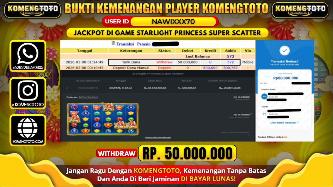 LAGI & LAGI!! KEMENANGAN BESAR DI SLOT STARLIGHT PRINCESS SUPER SCATTER SEBESAR Rp.50.000.000 KOMENGTOTO BAYAR LUNAS SECEPAT KILAT !! KOMENGTOTO BAYAR SECEPAT KILAT !!
