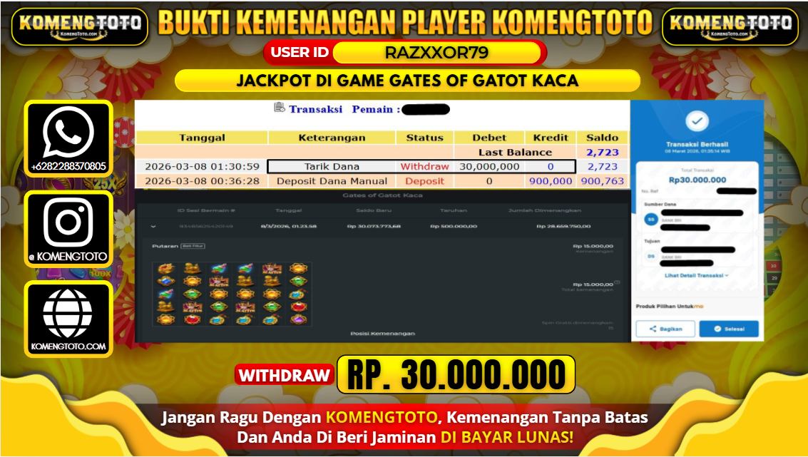 LAGI & LAGI!! KEMENANGAN BESAR DI SLOT GATES OF GATOT KACA SEBESAR Rp.30.000.000 KOMENGTOTO BAYAR LUNAS SECEPAT KILAT !! KOMENGTOTO BAYAR SECEPAT KILAT !!