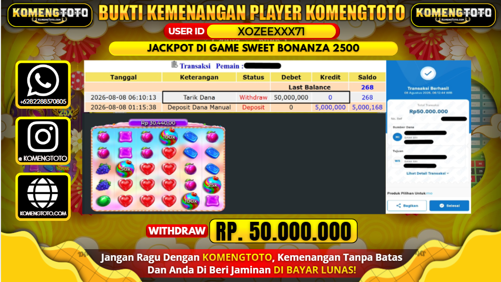 LAGI & LAGI!! KEMENANGAN BESAR DI SLOT SWEET BONANZA 2500 SEBESAR Rp.50.000.000 KOMENGTOTO BAYAR LUNAS SECEPAT KILAT !! KOMENGTOTO BAYAR SECEPAT KILAT !!