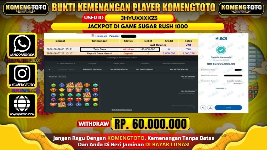 LAGI & LAGI!! KEMENANGAN BESAR DI SLOT  GAME STARLIGHT PRINCESS 1000  SEBESAR Rp.60.000.000 KOMENGTOTO BAYAR LUNAS SECEPAT KILAT !! KOMENGTOTO BAYAR SECEPAT KILAT !!