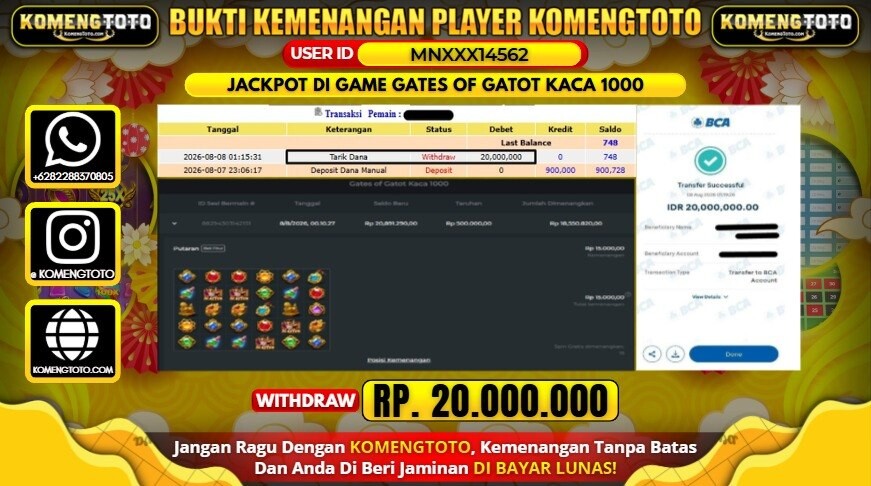 LAGI & LAGI!! KEMENANGAN BESAR DI SLOT GATES OF GATOT KACA 1000 SEBESAR Rp20.000.000 KOMENGTOTO BAYAR LUNAS SECEPAT KILAT !! KOMENGTOTO BAYAR SECEPAT KILAT !!