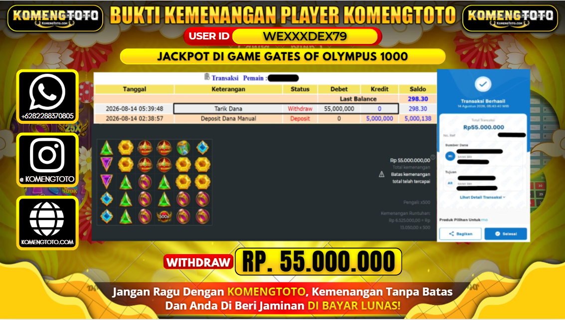 LAGI & LAGI!! KEMENANGAN BESAR DI SLOT GAME GATES OF OLYMPUS 1000 SEBESAR Rp.55.000.000 KOMENGTOTO BAYAR LUNAS SECEPAT KILAT !! KOMENGTOTO BAYAR SECEPAT KILAT !!