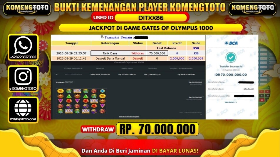 LAGI & LAGI!! KEMENANGAN BESAR DI SLOT GATES OF OLYMPUS SUPER 1000 Rp. 70.000.000 KOMENGTOTO BAYAR LUNAS SECEPAT KILAT !! KOMENGTOTO BAYAR SECEPAT KILAT !!