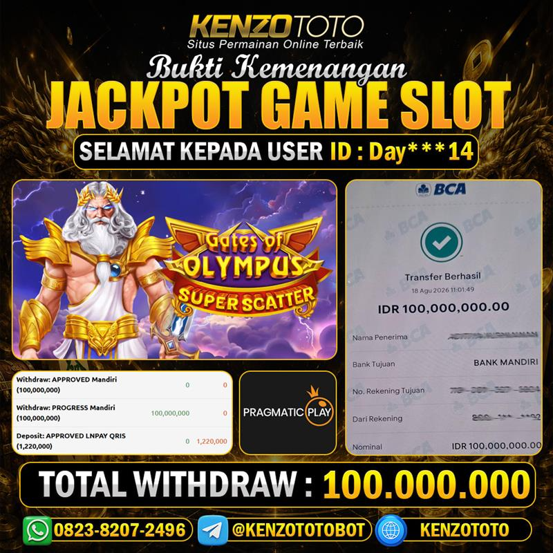 KENZOTOTO JACKPOT GATE OF OLYMPUS SUPER SCATTER  Rp.100.000.000 LUNAS