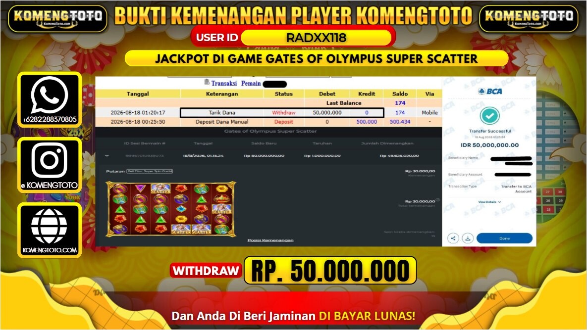 LAGI & LAGI!! KEMENANGAN BESAR DI SLOT GATES OF OLYMPUS SUPER SCATTER SEBESAR Rp. 50.000.000 KOMENGTOTO BAYAR LUNAS SECEPAT KILAT !! KOMENGTOTO BAYAR SECEPAT KILAT !!
