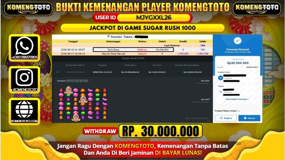 LAGI & LAGI!! KEMENANGAN BESAR DI SLOT SUGAR RUSH 1000 SEBESAR Rp. 30.000.000 KOMENGTOTO BAYAR LUNAS SECEPAT KILAT !! KOMENGTOTO BAYAR SECEPAT KILAT !!