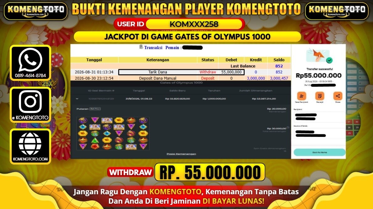 LAGI & LAGI!! KEMENANGAN BESAR DI SLOT GATES OF OLYMPUS SUPER 1000 Rp. 55.000.000 KOMENGTOTO BAYAR LUNAS SECEPAT KILAT !! KOMENGTOTO BAYAR SECEPAT KILAT !!