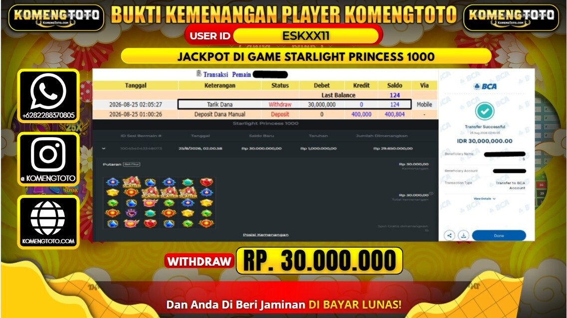 LAGI & LAGI!! KEMENANGAN BESAR DI SLOT STARLIGHT PRINCESS 1000 SEBESAR Rp. 30.000.000 KOMENGTOTO BAYAR LUNAS SECEPAT KILAT !! KOMENGTOTO BAYAR SECEPAT KILAT !!