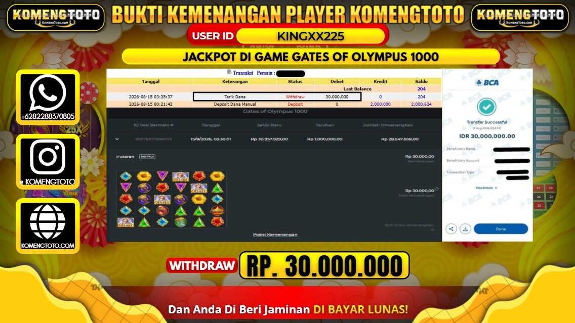 LAGI & LAGI!! KEMENANGAN BESAR DI SLOT GAME GATES OF OLYMPUS 1000 SEBESAR Rp.30.000.000 KOMENGTOTO BAYAR LUNAS SECEPAT KILAT !! KOMENGTOTO BAYAR SECEPAT KILAT !!