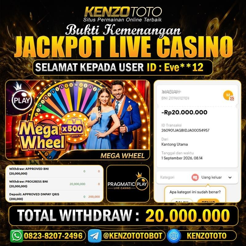 KENZOTOTO JACKPOT LIVE CASINO  Rp.20.000.000 LUNAS