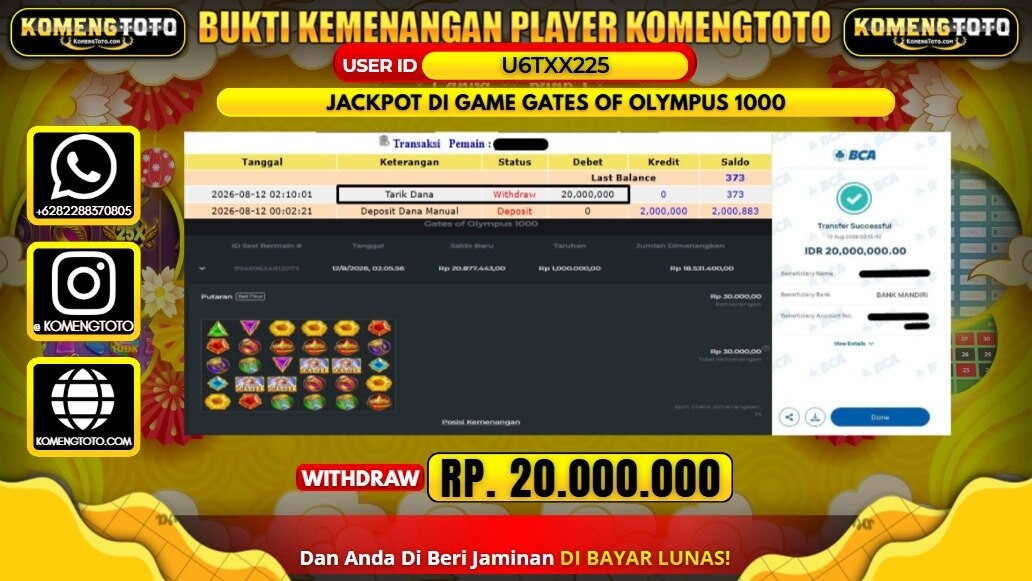 LAGI & LAGI!! KEMENANGAN BESAR DI SLOT GAME GATES OF OLYMPUS 1000 SEBESAR Rp.20.000.000 KOMENGTOTO BAYAR LUNAS SECEPAT KILAT !! KOMENGTOTO BAYAR SECEPAT KILAT !!