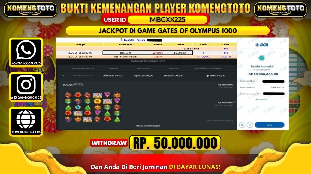 LAGI & LAGI!! KEMENANGAN BESAR DI SLOT GAME GATES OF OLYMPUS 1000 SEBESAR Rp.50.000.000 KOMENGTOTO BAYAR LUNAS SECEPAT KILAT !! KOMENGTOTO BAYAR SECEPAT KILAT !!