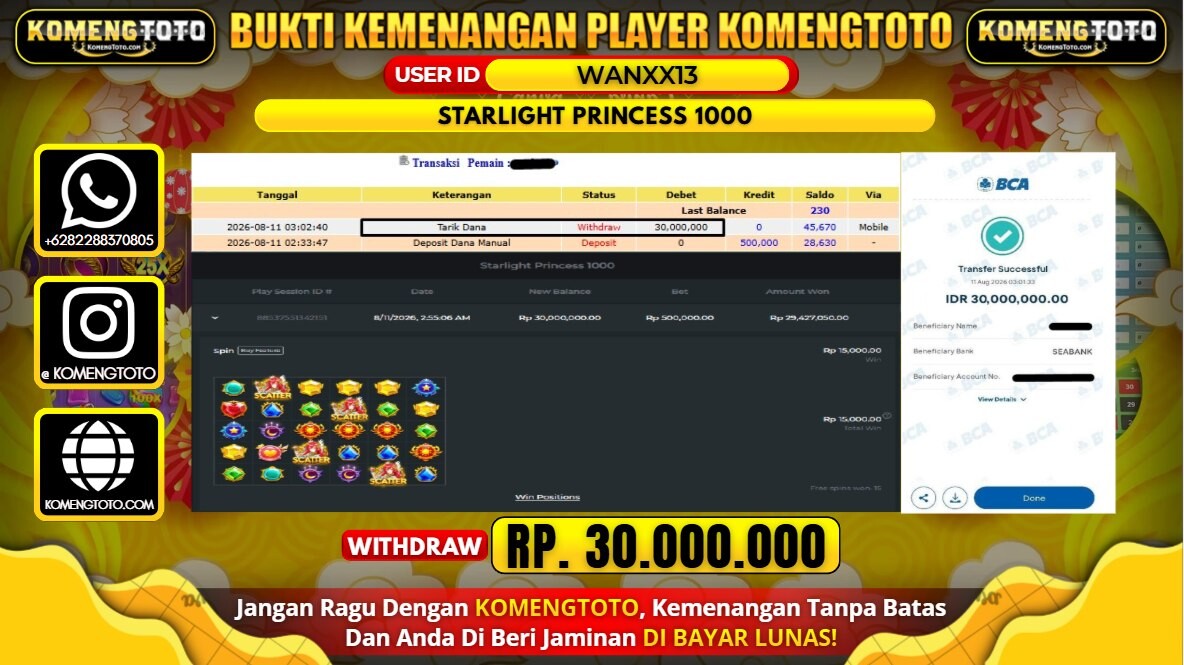 LAGI & LAGI!! KEMENANGAN BESAR DI SLOT STARLIGHT PRINCESS 1000 SEBESAR Rp. 30.000.000 KOMENGTOTO BAYAR LUNAS SECEPAT KILAT !! KOMENGTOTO BAYAR SECEPAT KILAT !!
