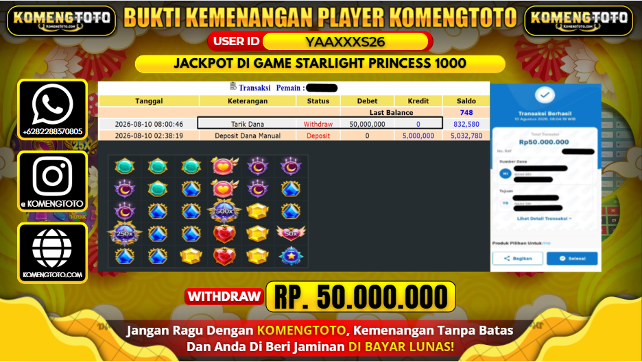LAGI & LAGI!! KEMENANGAN BESAR DI SLOT GAME STARLIGHT PRINCESS 1000 SEBESAR Rp.50.000.000 KOMENGTOTO BAYAR LUNAS SECEPAT KILAT !! KOMENGTOTO BAYAR SECEPAT KILAT !!