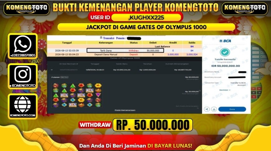 LAGI & LAGI!! KEMENANGAN BESAR DI SLOT GAME GATES OF OLYMPUS 1000 SEBESAR Rp.50.000.000 KOMENGTOTO BAYAR LUNAS SECEPAT KILAT !! KOMENGTOTO BAYAR SECEPAT KILAT !!