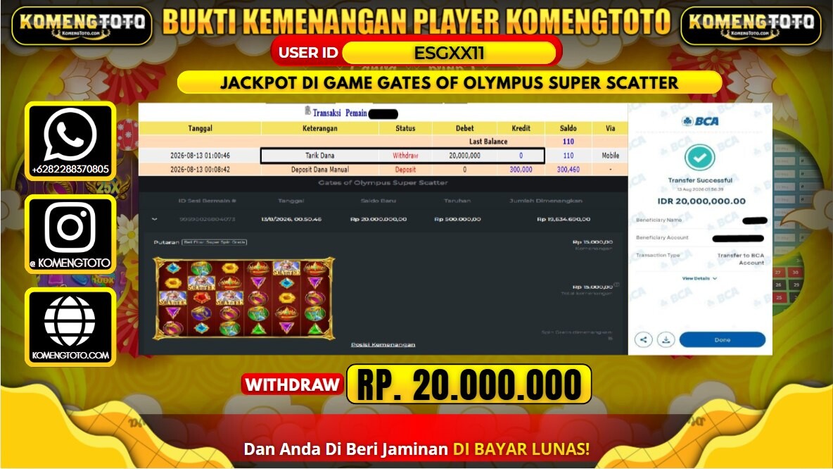 LAGI & LAGI!! KEMENANGAN BESAR DI SLOT GATES OF OLYMPUS SUPER SCATTER SEBESAR Rp. 20.000.000 KOMENGTOTO BAYAR LUNAS SECEPAT KILAT !! KOMENGTOTO BAYAR SECEPAT KILAT !!