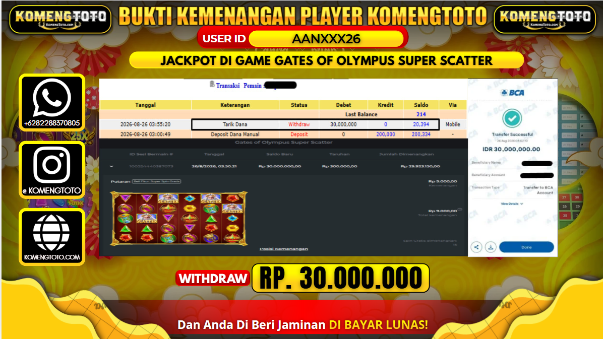 LAGI & LAGI!! KEMENANGAN BESAR DI SLOT GATES OF OLYMPUS SUPER SCATTER SEBESAR Rp. 30.000.000 KOMENGTOTO BAYAR LUNAS SECEPAT KILAT !! KOMENGTOTO BAYAR SECEPAT KILAT !!