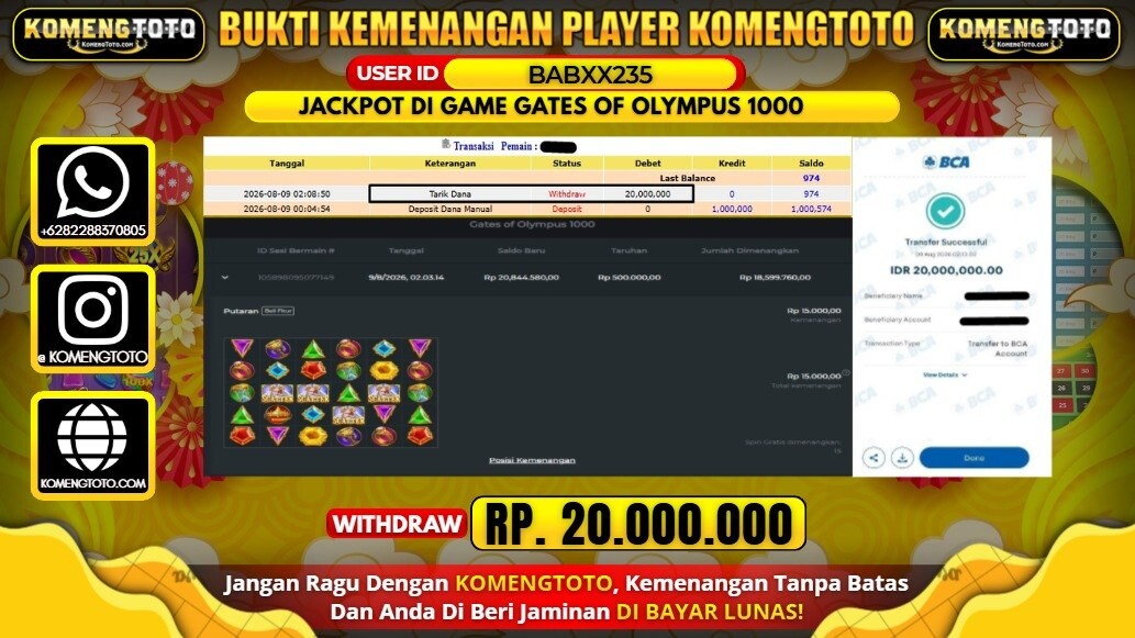 LAGI & LAGI!! KEMENANGAN BESAR DI SLOT GAME GATES OF OLYMPUS 1000 SEBESAR Rp.20.000.000 KOMENGTOTO BAYAR LUNAS SECEPAT KILAT !! KOMENGTOTO BAYAR SECEPAT KILAT !!