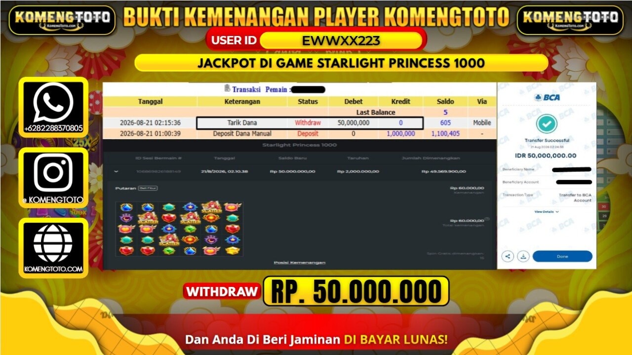 LAGI & LAGI!! KEMENANGAN BESAR DI SLOT STARLIGHT PRINCESS 1000 SEBESAR Rp.50.000.000 KOMENGTOTO BAYAR LUNAS SECEPAT KILAT !! KOMENGTOTO BAYAR SECEPAT KILAT !!