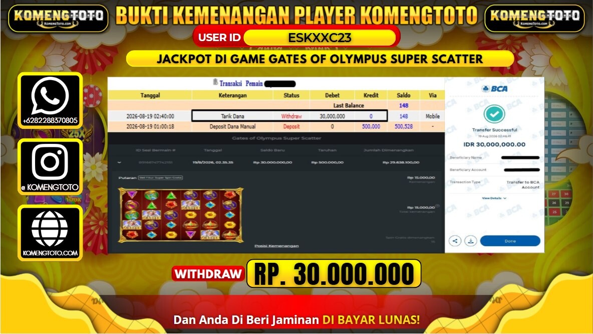 LAGI & LAGI!! KEMENANGAN BESAR DI SLOT GATES OF OLYMPUS SUPER SCATTER SEBESAR Rp. 30.000.000 KOMENGTOTO BAYAR LUNAS SECEPAT KILAT !! KOMENGTOTO BAYAR SECEPAT KILAT !!