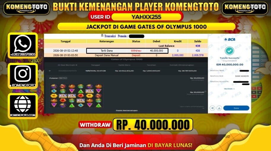 LAGI & LAGI!! KEMENANGAN BESAR DI SLOT GATES OF OLYMPUS 1000 SEBESAR Rp. 40.000.000 KOMENGTOTO BAYAR LUNAS SECEPAT KILAT !! KOMENGTOTO BAYAR SECEPAT KILAT !!