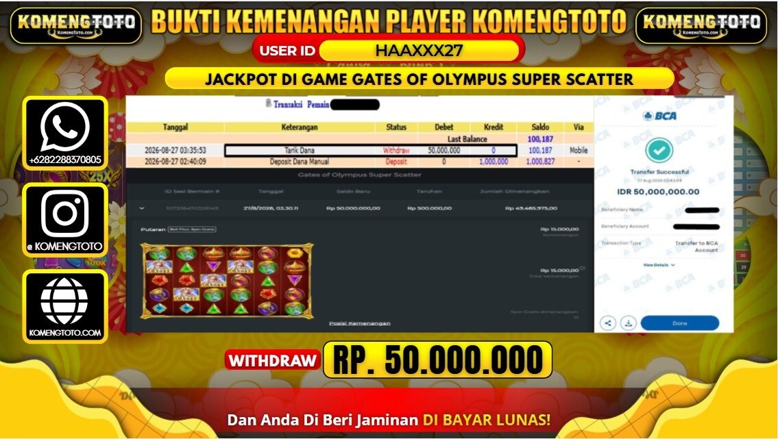 LAGI & LAGI!! KEMENANGAN BESAR DI SLOT GATES OF OLYMPUS SUPER SCATTER SEBESAR Rp. 50.000.000 KOMENGTOTO BAYAR LUNAS SECEPAT KILAT !! KOMENGTOTO BAYAR SECEPAT KILAT !!