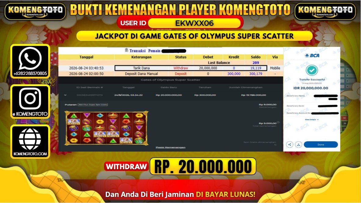 LAGI & LAGI!! KEMENANGAN BESAR DI SLOT GATES OF OLYMPUS SUPER SCATTER SEBESAR Rp. 20.000.000 KOMENGTOTO BAYAR LUNAS SECEPAT KILAT !! KOMENGTOTO BAYAR SECEPAT KILAT !!