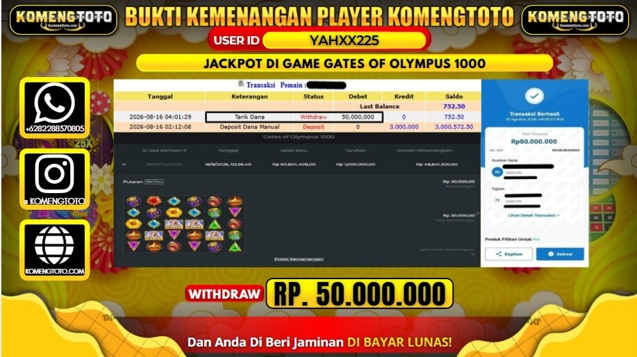 LAGI & LAGI!! KEMENANGAN BESAR DI SLOT GAME GATES OF OLYMPUS 1000 SEBESAR Rp.50.000.000 KOMENGTOTO BAYAR LUNAS SECEPAT KILAT !! KOMENGTOTO BAYAR SECEPAT KILAT !!